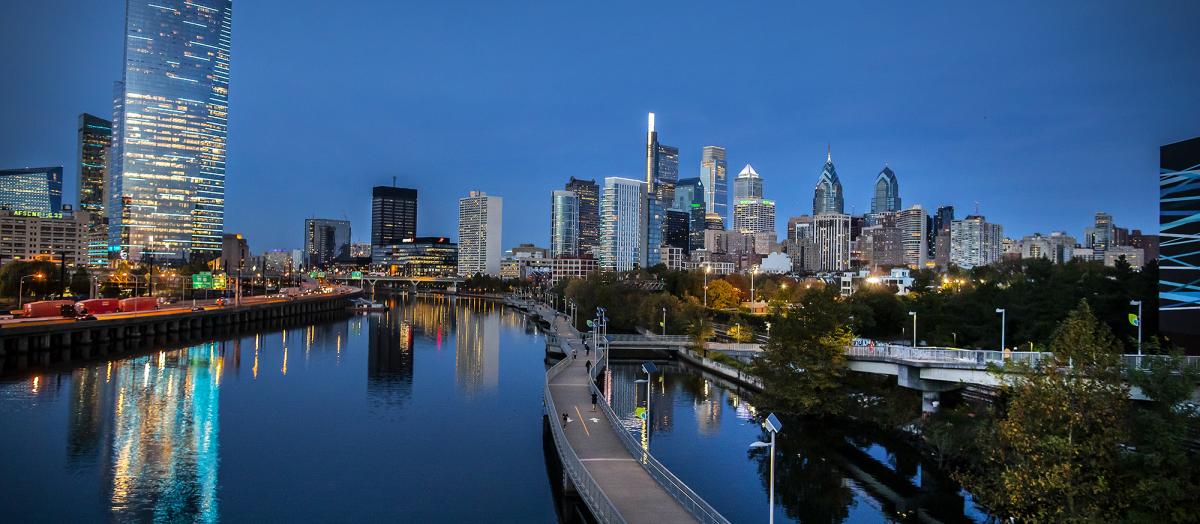 Philadelphia by the Schuylkill in evening