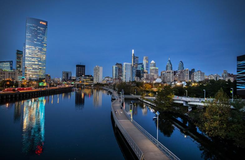 Philadelphia by the Schuylkill in evening